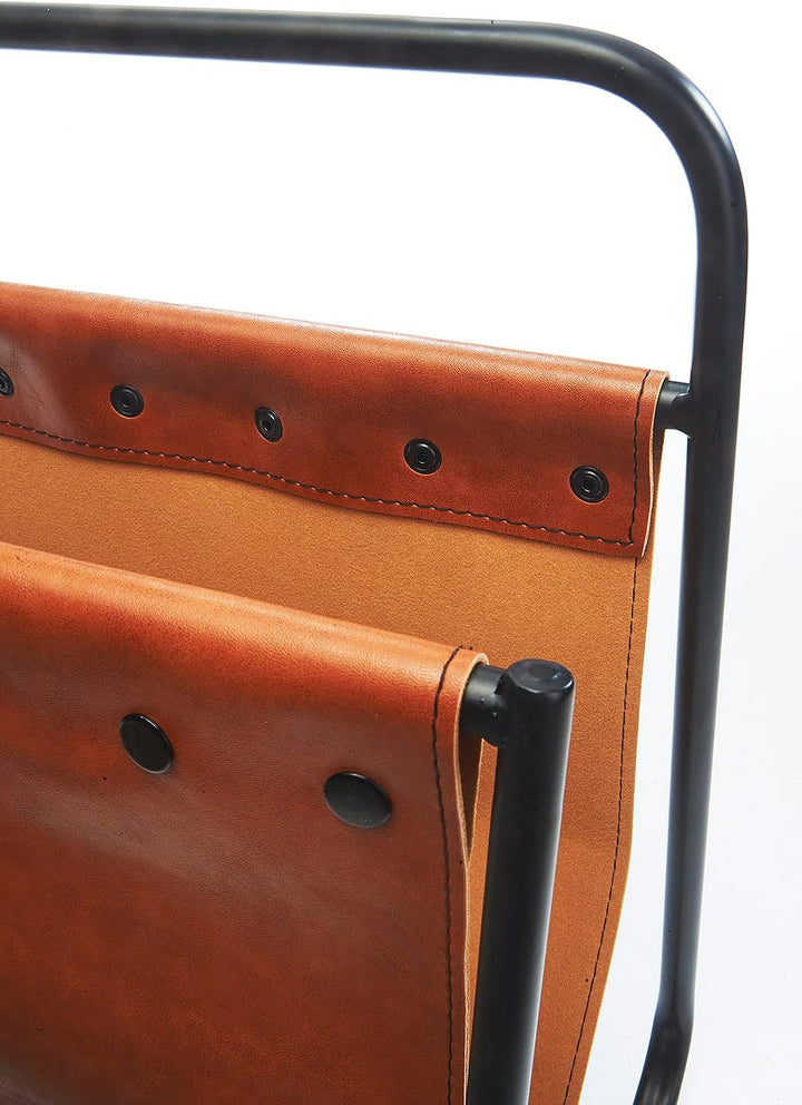 Kobolo Zeitungsständer Zeitungshalter aus braunem Leder und Metall 39x21x40 cm, 39x21x40 cm