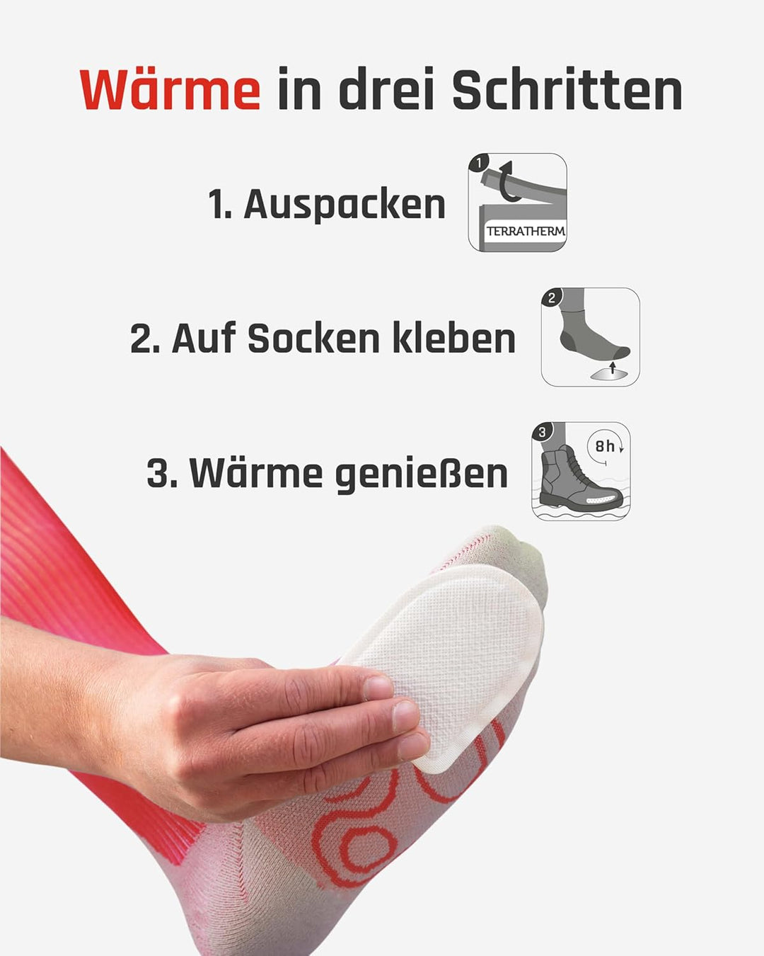 TerraTherm Fusswärmer Pads - 5, 10 oder 30 Paar - Zehenwärmer selbstklebend für 8h warme Füsse, Wärm