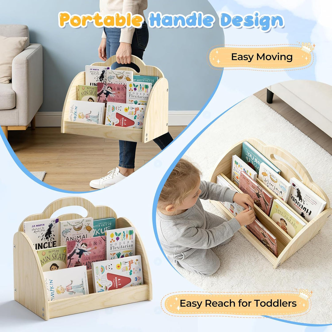 Kinderregal mit Boxen, 3-in-1 Multifunktions Spielzeugregal Kinderzimmer mit Modularem Design, Trage