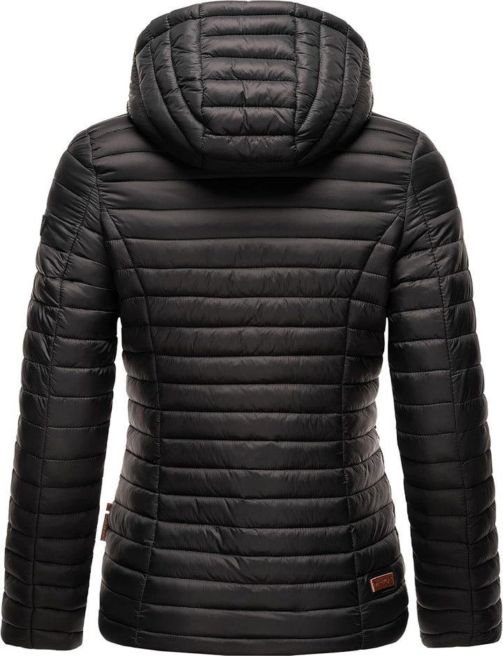 MARIKOO Damen leichte Übergangsjacke Steppjacke mit Kapuze Asraa XS-3XL S Schwarz, S Schwarz
