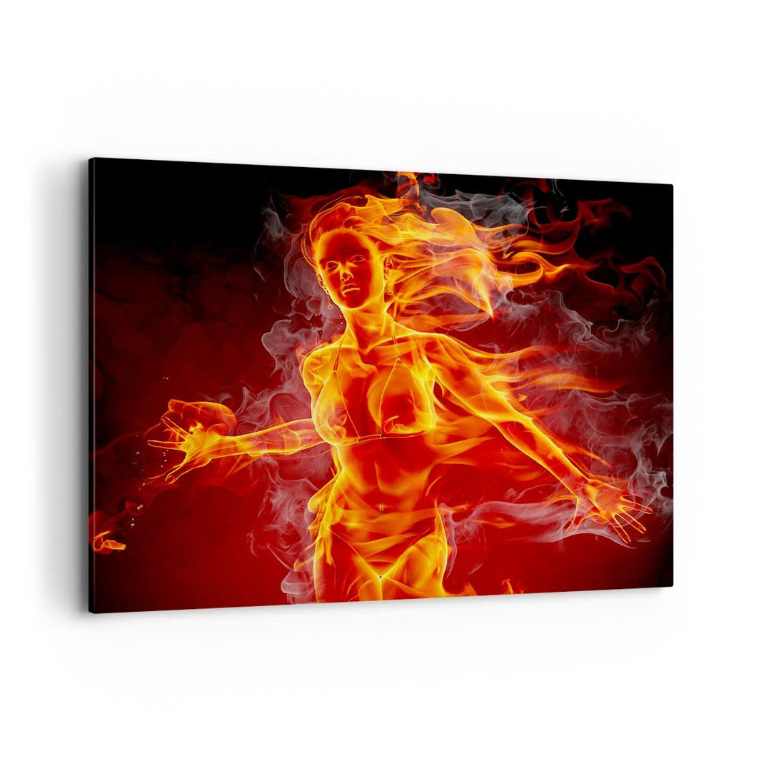 Bilder auf Leinwand 100x70cm Leinwandbild Frau Flammen Illustration Gross Wanddeko Bild Schlafzimmer