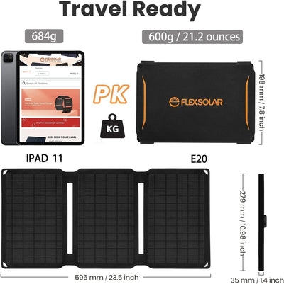 FlexSolar 20W tragbares Solar-Ladegerät, USB Solarladegerät wasserdicht, IP67, faltbares Solarpanel