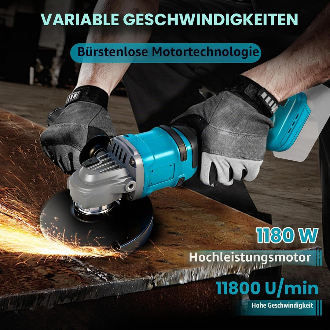 Winkelschleifer Kompatibel mit Makita 18V Akkus, Akku Winkelschleifer 125mm, 1180W Akku Flex Bürsten
