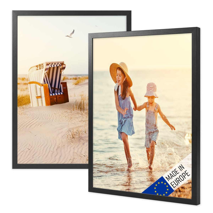 PHOTOLINI 2er Set Posterrahmen Schwarz 30x40 cm Massivholz mit Acrylglasscheibe und Zubehör | Poster