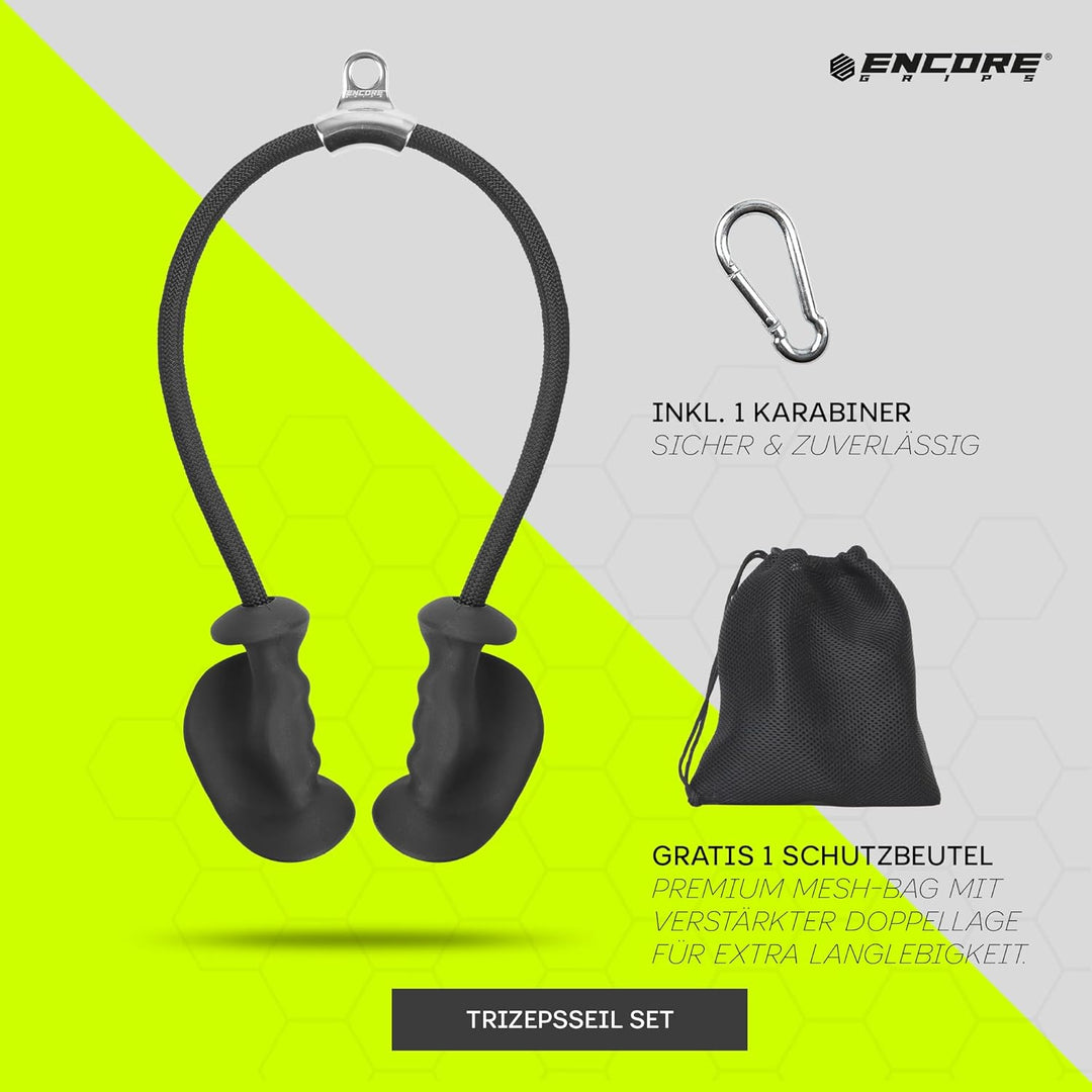 Trizepsseil mit ergonomischen Griffen – Hochwertiges Fitness Zubehör für Kabelzug, Trizeps Griff, Kr