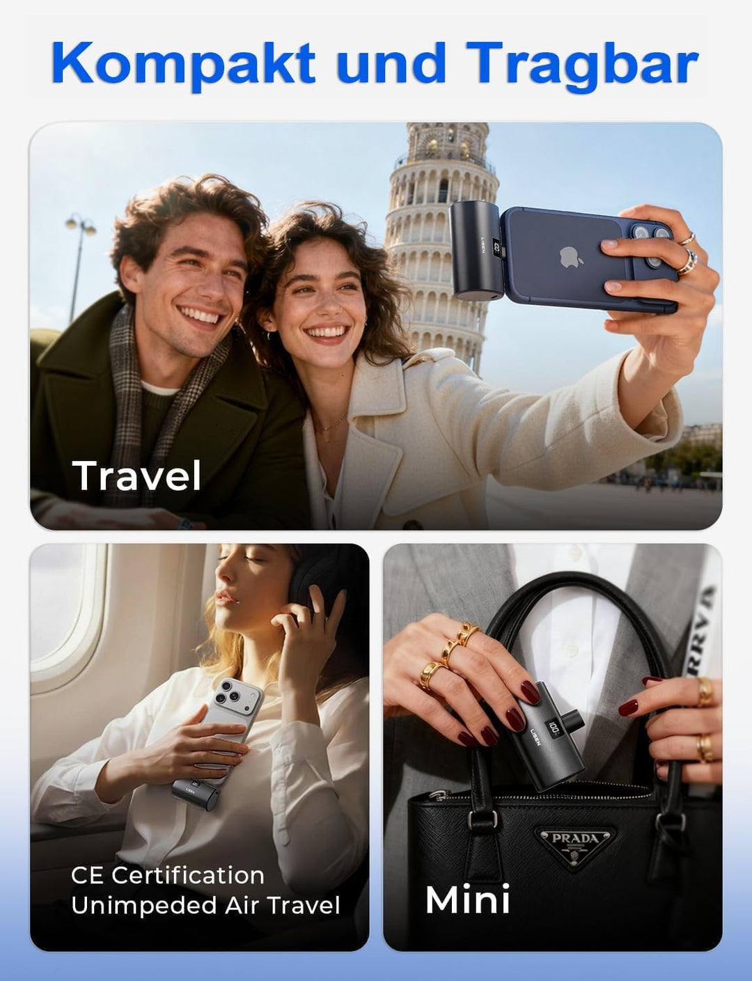 LISEN Mini Powerbank USB C für Galaxy, 6800mAh 22,5W Power Bank Klein Aber Stark, Integrierter Faltb