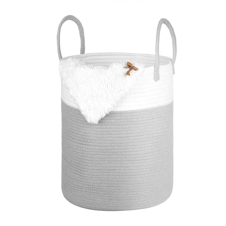 Wäschekorb Geflochten aus Baumwolle, 66L Wäschesammler Gross mit Henkel, Laundry Basket Aufbewahrung