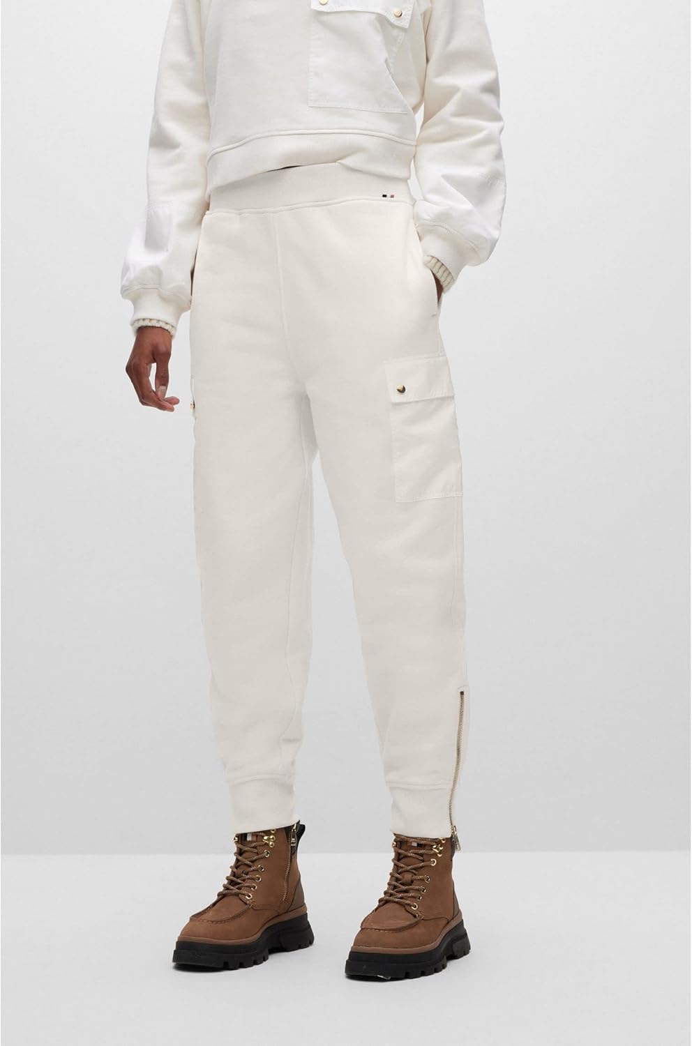 BOSS Damen C_ecargo Jersey-Trousers, Open White