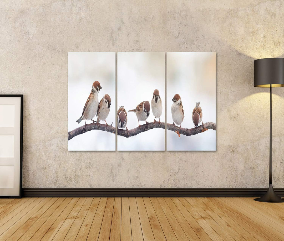 islandburner Bild auf Leinwand Spatzen Auf Einem Zweig Sitzend Panoramabild Bilder Wandbilder Poster