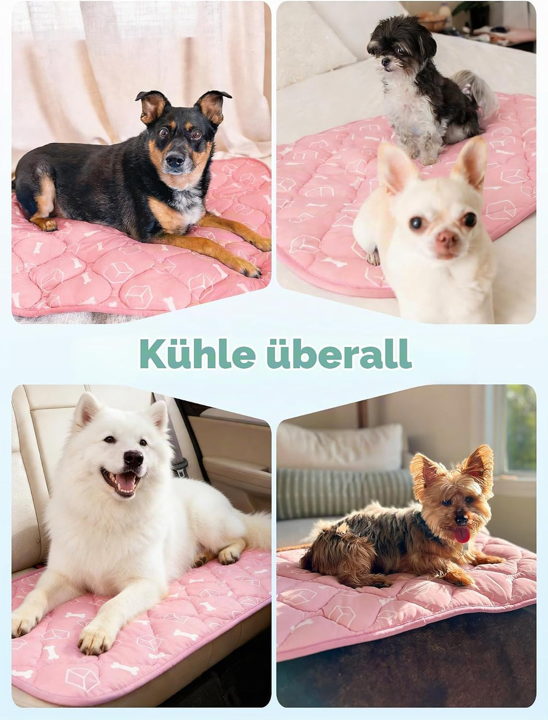 Rywell Kühlmatte für Hunde 110x80 cm, Plus Version, Selbstkühlend mit Arc-Chill-Gewebe, Verdickt, Fa