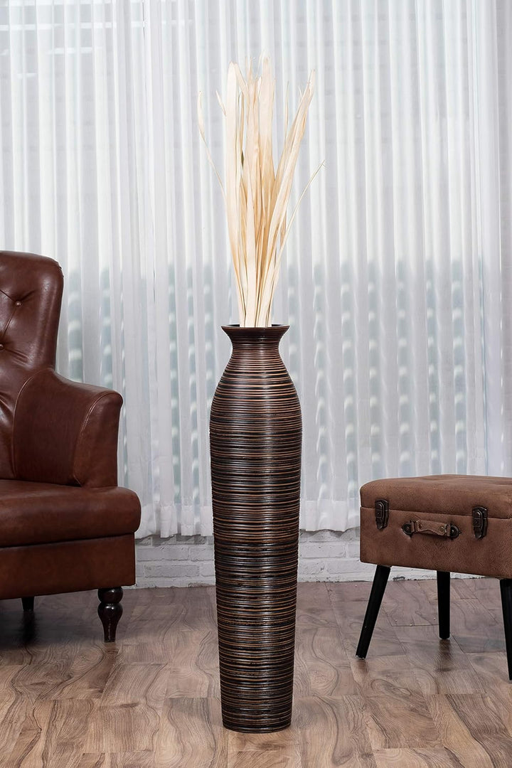 Leewadee Grosse Bodenvase für Dekozweige hohe Standvase Design Holzvase, Holz, 90 cm, Braun 90 cm Br