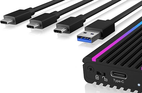 ICY BOX SSD M.2 NVMe Gehäuse mit RGB LED Beleuchtung, USB 3.1 (Gen2, 10 Gbit/s), Kühlsystem, USB-C,