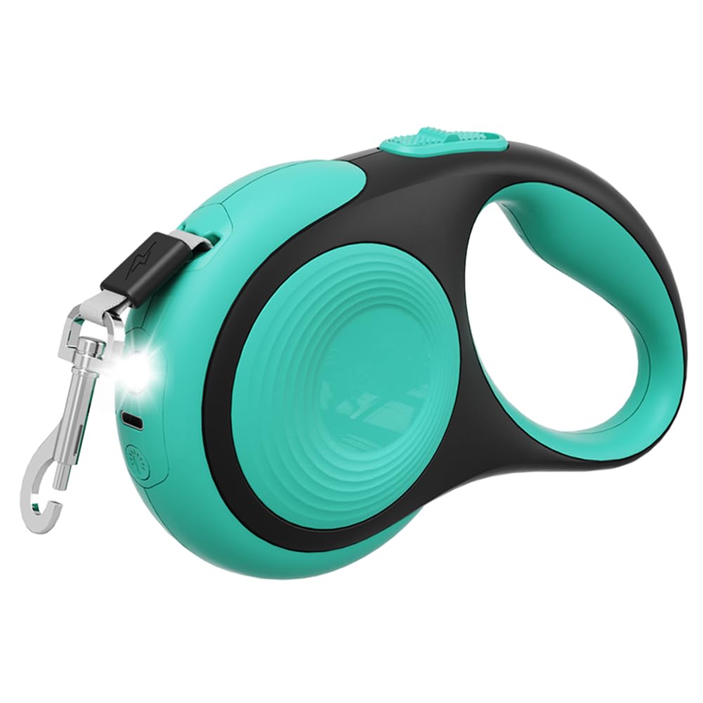 Einziehbare Hundeleine, 3/5 m, 30 kg, Robuste Hundeleine mit LED Taschenlampe, Einhandbremse Haustie