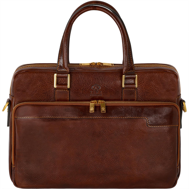 Time Resistance Aktentasche Leder Laptoptasche mit Schultergurt - Handgefertigt in Italien - Arbeits
