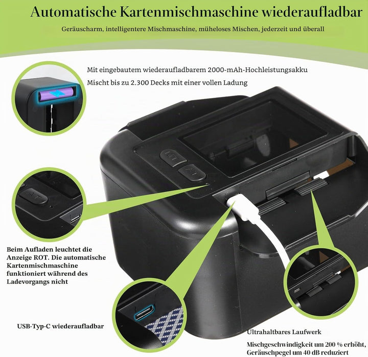 Wiederaufladbar Automatischer Kartenmischer für 2 Decks, Geräuscharm Elektrischer Kartenmischer mit