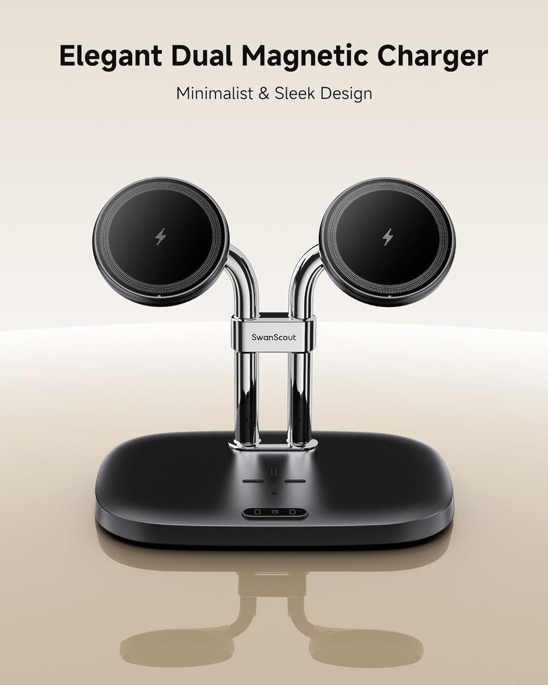 SwanScout Induktive Ladestation für iPhone 17/Air, SwanScout 706M, Mag-Safe Doppel Ladestation Kompa