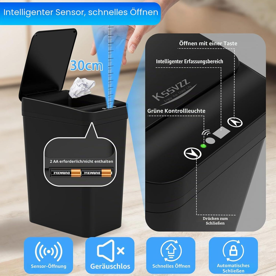 2er Set Mülleimer Bad mit Sensor, 10L Elektrischer Mülleimer mit Deckel, Automatischer Mülleimer für