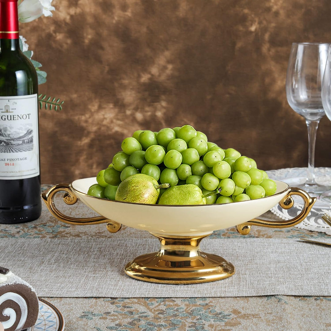 fanquare Weiss Porzellan Schale auf Fuss mit Goldrand, Tafelservice Essservice, Ideal als Desserttel