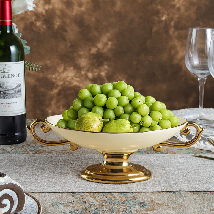 fanquare Weiss Porzellan Schale auf Fuss mit Goldrand, Tafelservice Essservice, Ideal als Desserttel