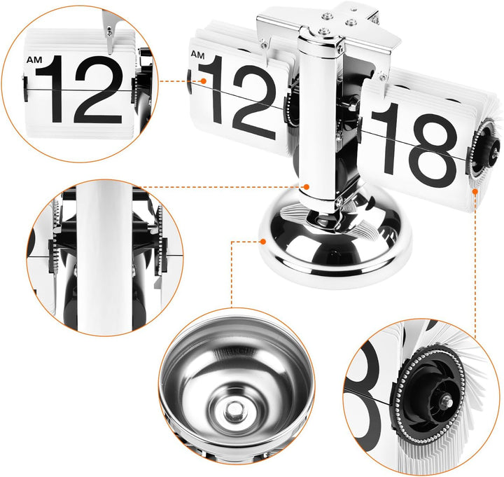 QWORK® Retro Flip Clock Tischuhr mit Quarzwerk, Mechanische Klappzahlenuhr, Silber Automatisches Umb