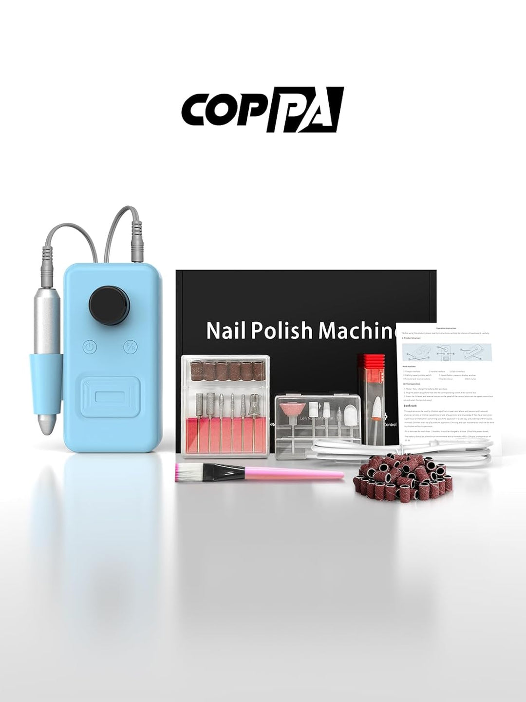 COPPA Nagelfräser, NDK106 Professionell Elektrische Nagelfräser Set mit 12 Bits 31 Schleifbändern, 4