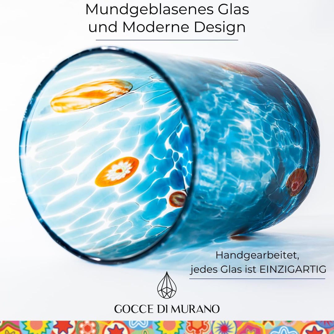 Gocce di Murano 6 Wassergläser, hergestellt nach der Tradition der Murano-Handwerker, mundgeblasenes