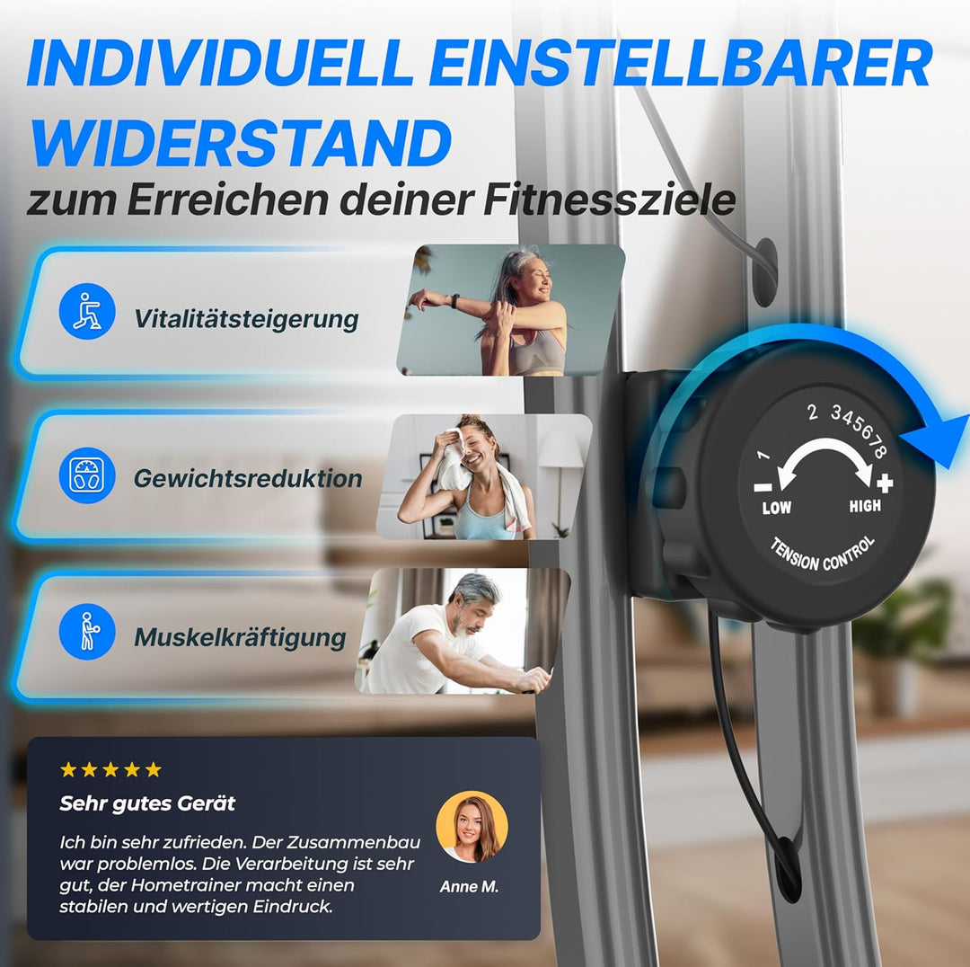 Ultrasport F-Bike 150/200, Heimtrainer, 8 Widerstandsstufen, Tablethalterung, Handpulssensoren, falt