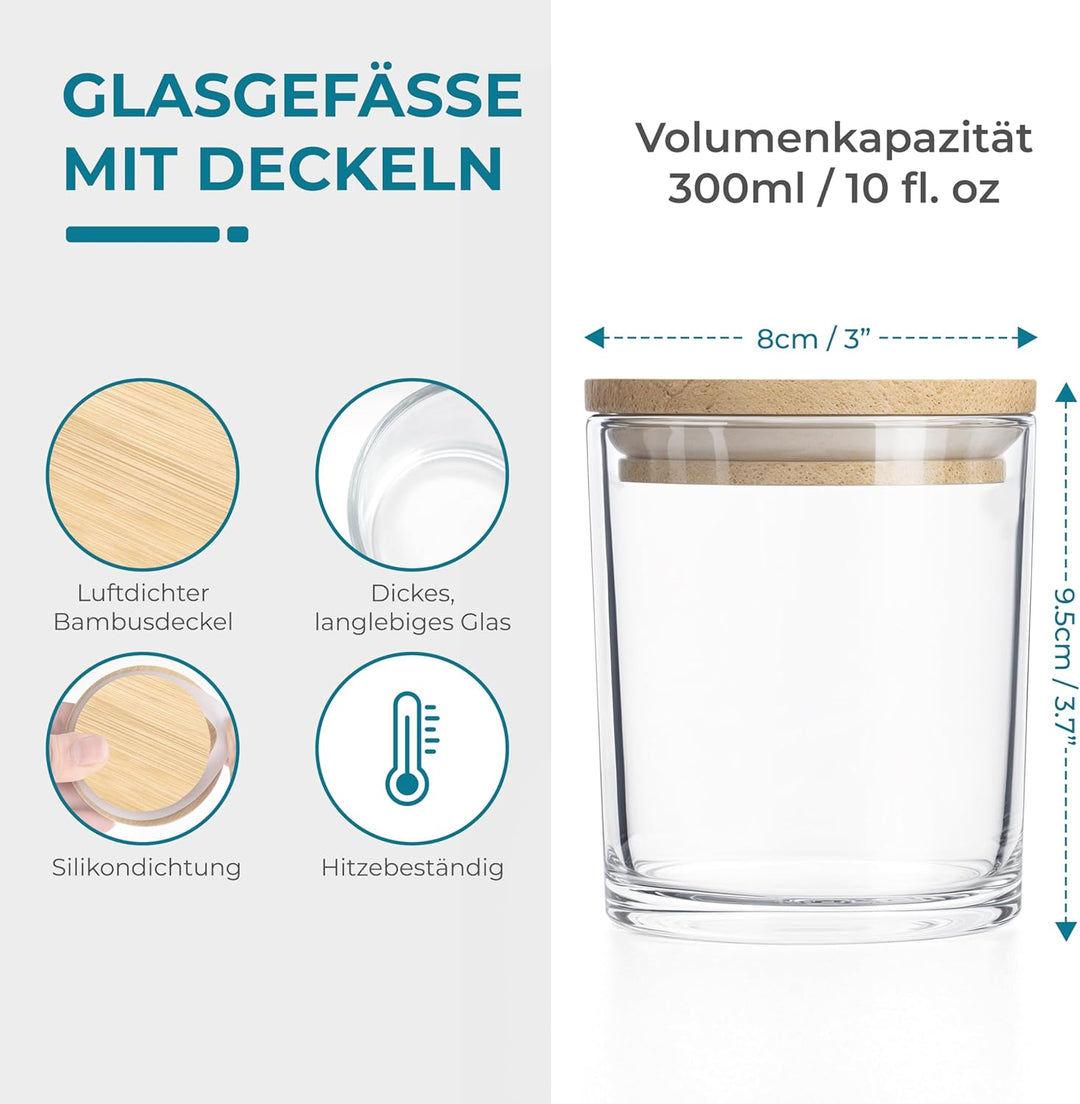 Winter Shore 300 ml Glaszylinder für Kerzen (16er-Pack) - Kerzen Glas Leer zum Giessen, Hochwertige