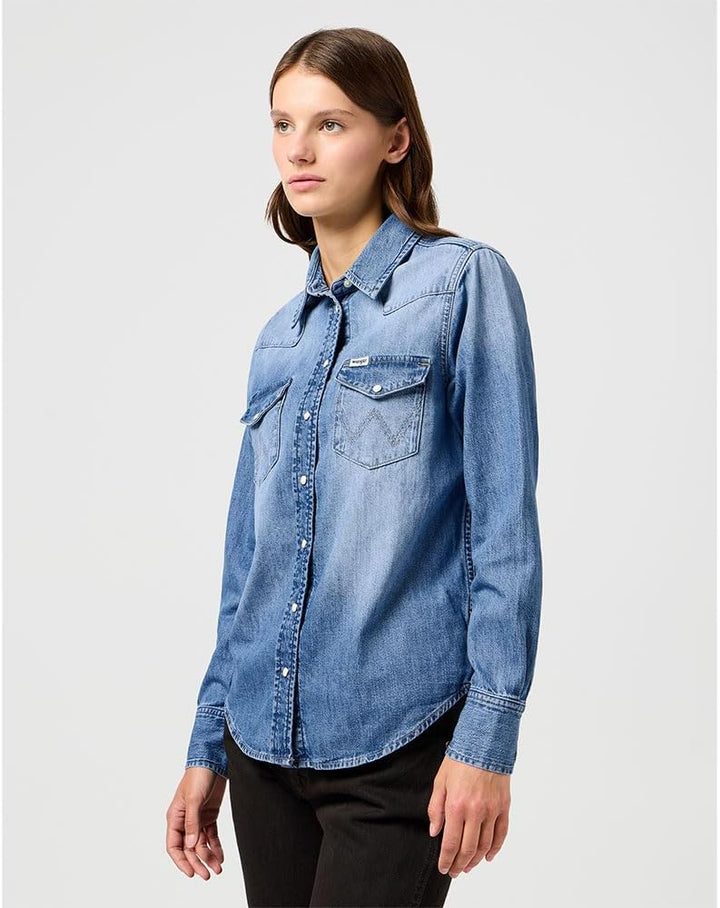 Wrangler Damen Heritage Shirt Shirt S Blue Melon Wash, S Blue Melon Wash