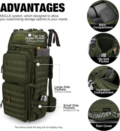Mardingtop 75L Rucksack Taktischer Rucksack Wanderrucksack Trekkingrucksack YKK Zipper mit der gross