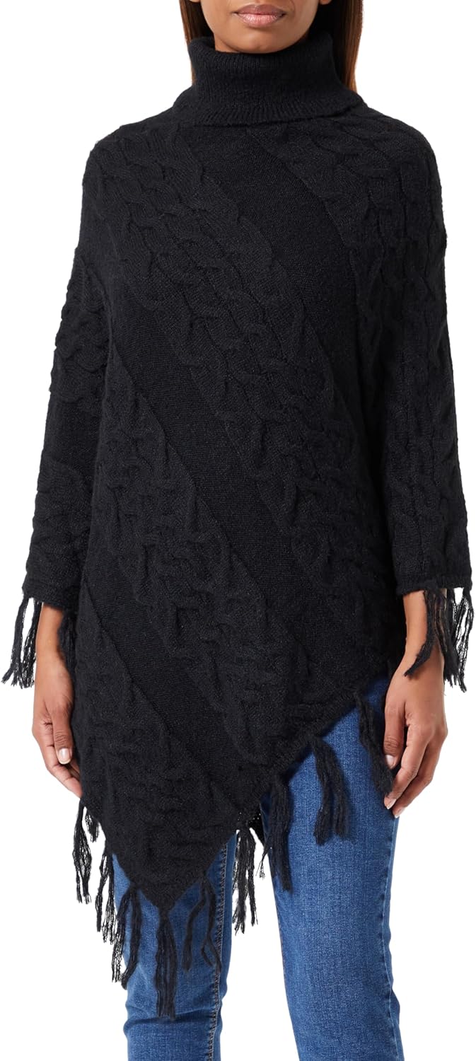 Vila Damen Vichinti New Rollneck Knit Poncho/Su Strickponcho Einheitsgrösse Schwarz, Einheitsgrösse