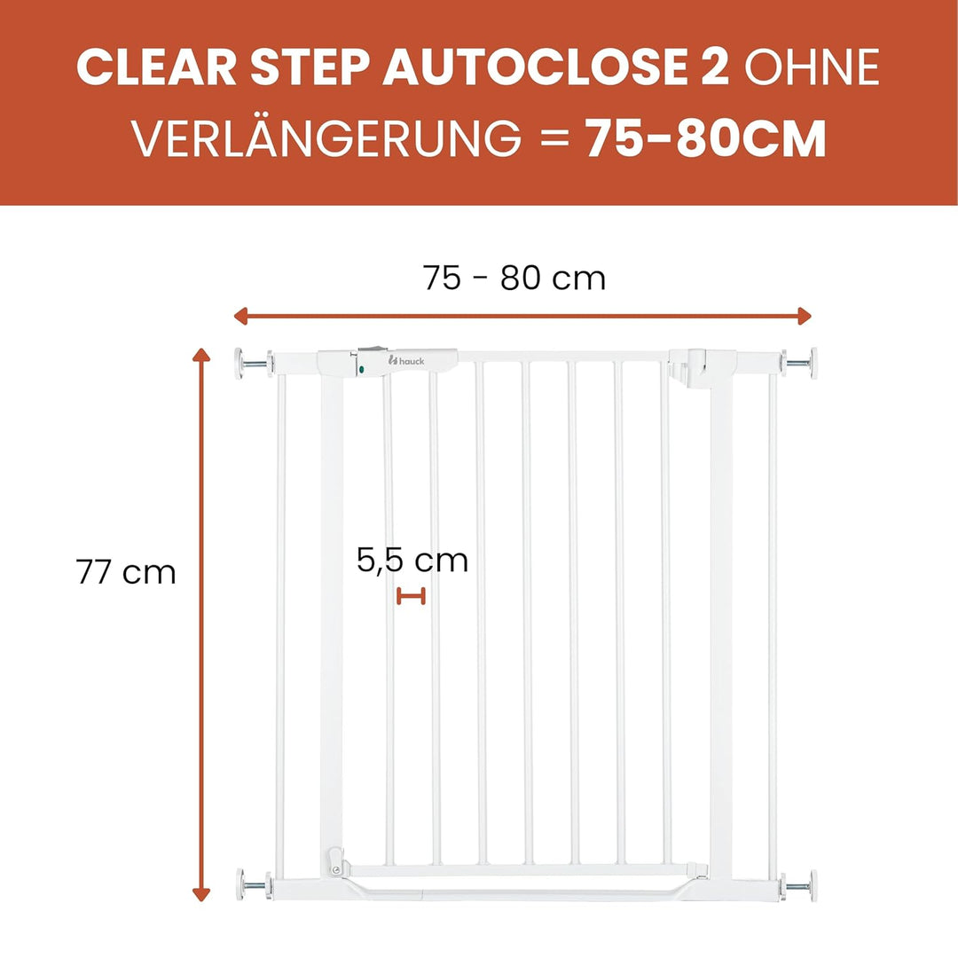 hauck Treppenschutzgitter Türschutzgitter Clear Step Autoclose 2 für Breiten 75-80 cm Ultra Flache S