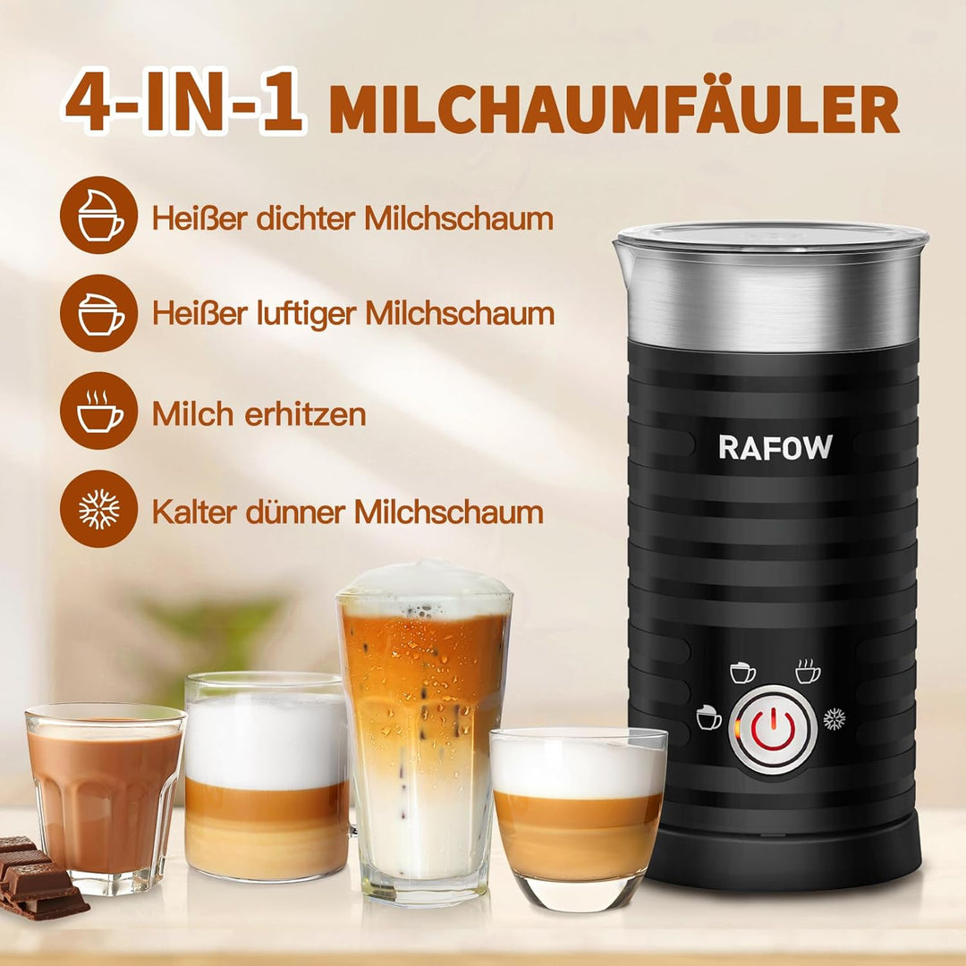 4-in-1 elektrischer Milchaufschäumer Dampfgarer – Heisser und kalter Kaffee-Schaumbereiter, 300 ml,