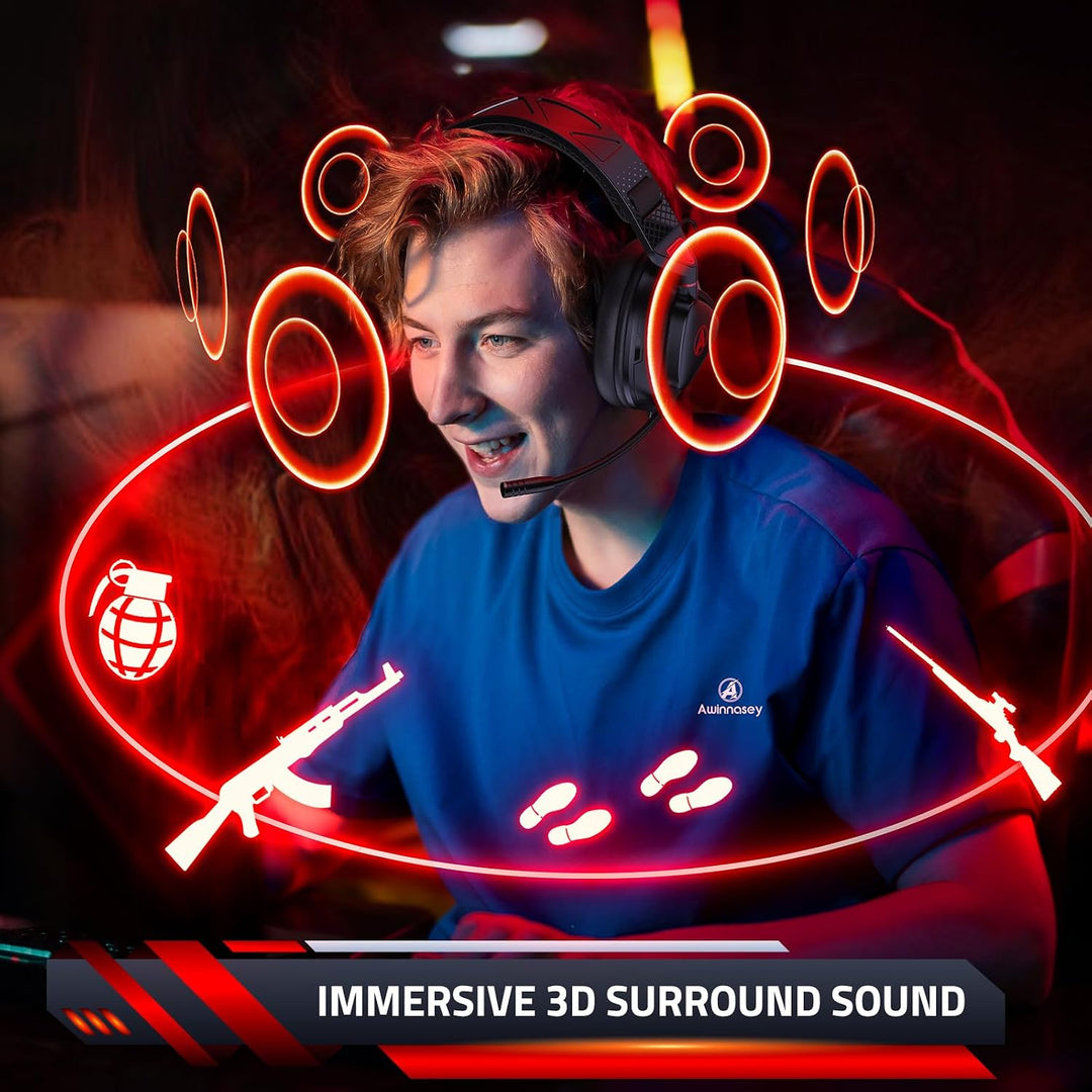 Awinnasey PH3 Kabelloses Gaming Headset für PS5, PS4, PC | Bluetooth-Kopfhörer mit 50 Stunden Akku,