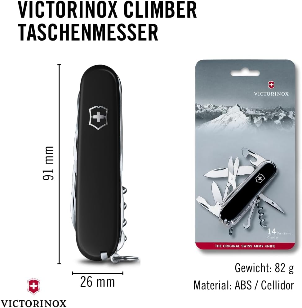 Victorinox Taschenmesser Climber (14 Funktionen, grosse Klinge, Kapselheber) 91mm Schwarz, Schwarz