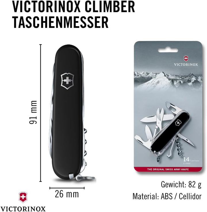 Victorinox Taschenmesser Climber (14 Funktionen, grosse Klinge, Kapselheber) 91mm Schwarz, Schwarz