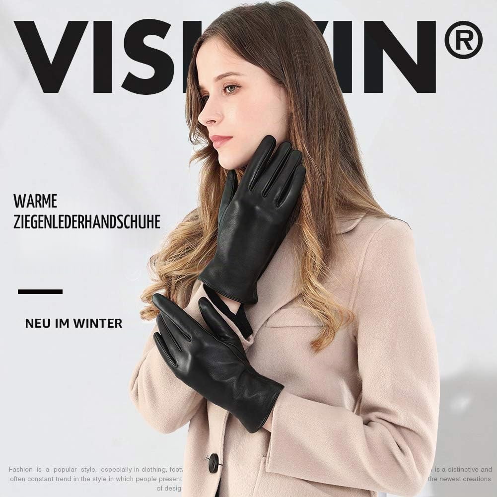 vislivin Vollhand Touchscreen-Handschuhe für Damen Leder Handschuhe Warmer Winter SMS Autofahren Han