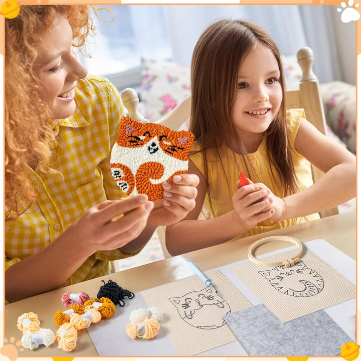 WATINC Punch Needle Untersetzer Kit Katze DIY Handwerk Stickerei Kit Easy Embroidery für Anfänger Co
