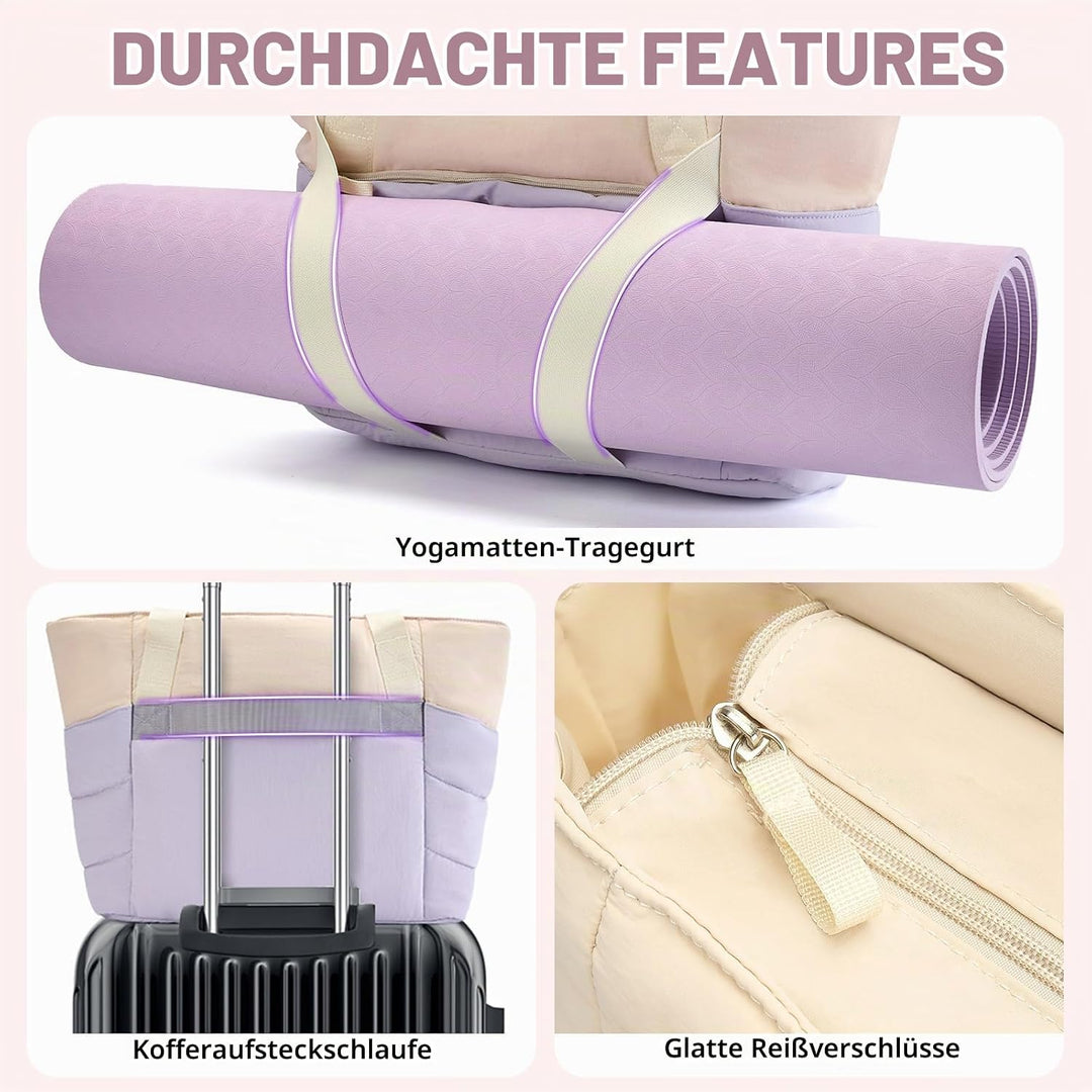 Axcone Tragetasche für Damen mit Reissverschluss,Gesteppte Tragetasche,Sporttasche mit Yogamatten-Gu
