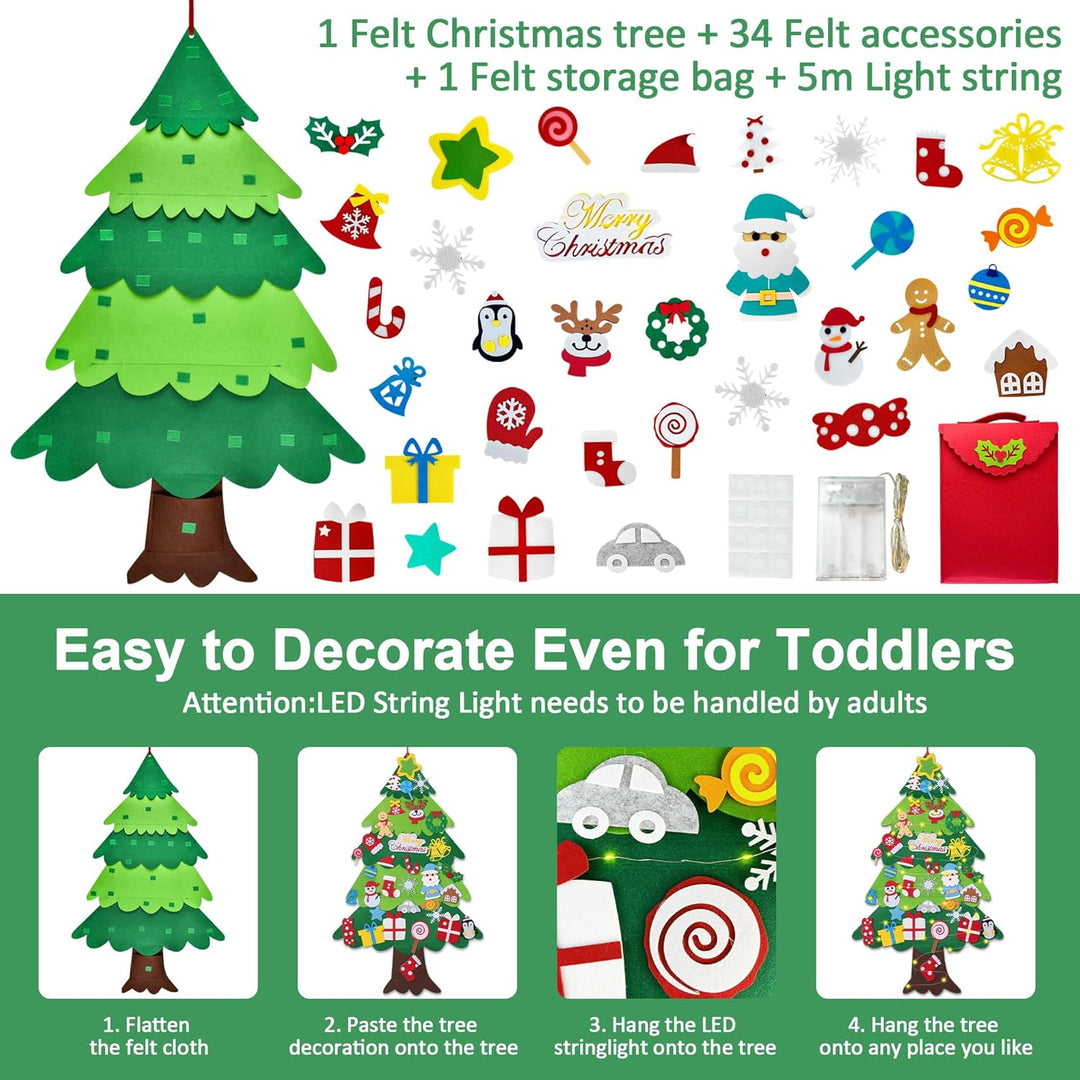 WEST STORY Filz Weihnachtsbaum für Kinder, 3.3Ft DIY Filz Tannenbaum Zum Schmücken mit 34 Ornamenten