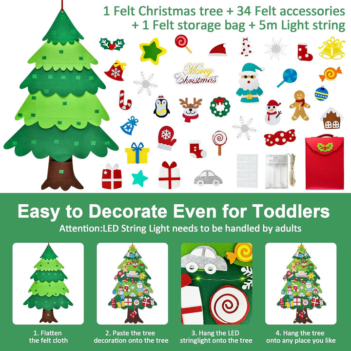 WEST STORY Filz Weihnachtsbaum für Kinder, 3.3Ft DIY Filz Tannenbaum Zum Schmücken mit 34 Ornamenten