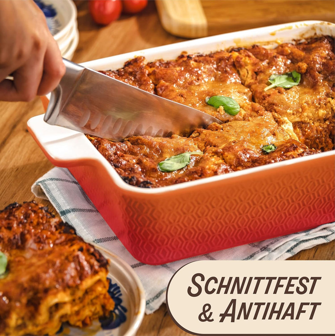 Auflaufform Gross aus Keramik - Extra Hoher Rand - Für Lasagne, Tiramisu & Auflauf - Orangerot, Oran
