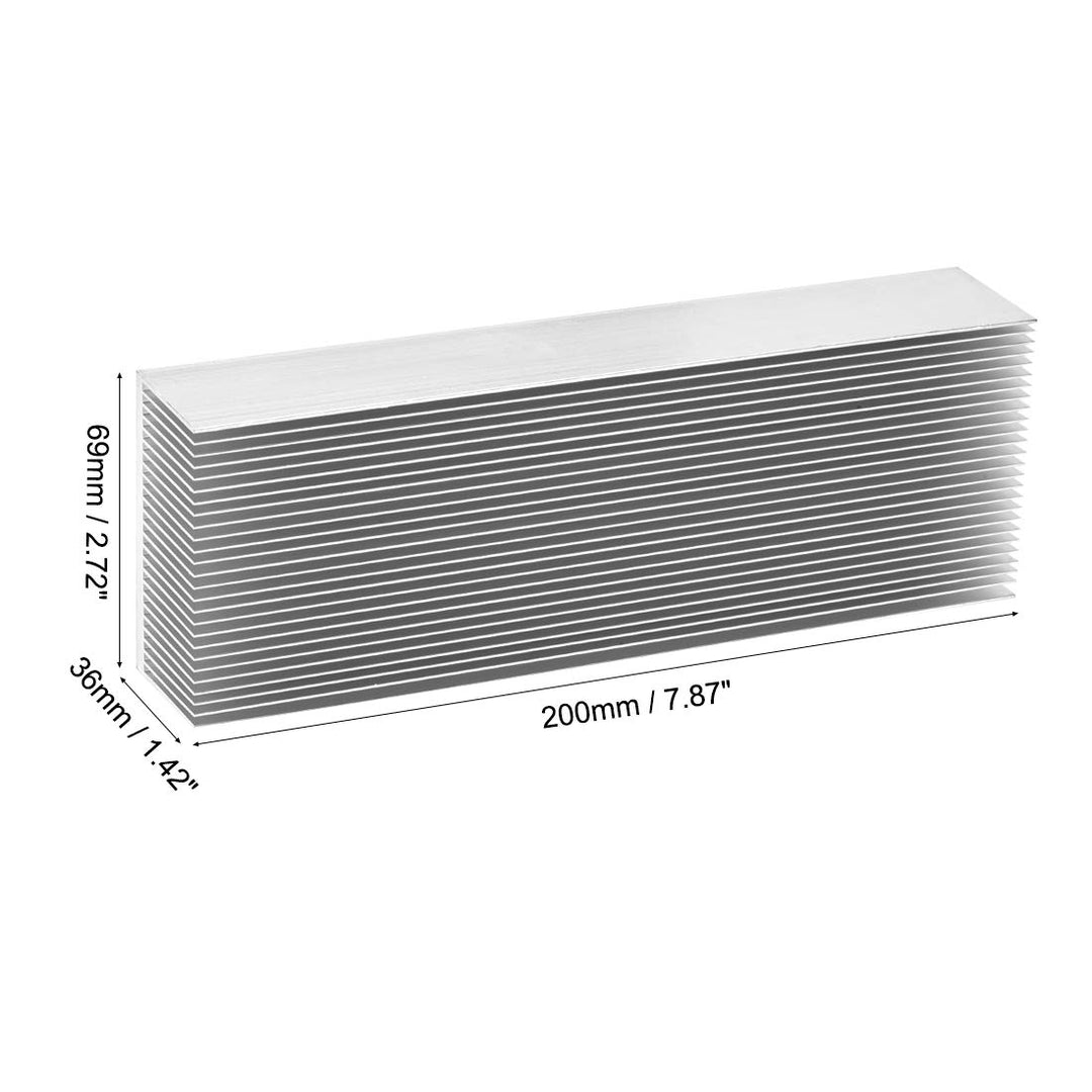 sourcing map Parallele Kerben Kühlkörper für LED und Netzteil 200 x 69 x 36 mm Silber 200x69x36mm, 2