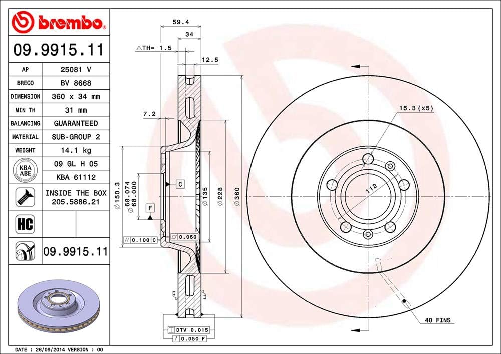 Brembo 09.9915.11 COATED DISC LINE Bremsscheibe - 1 Stück