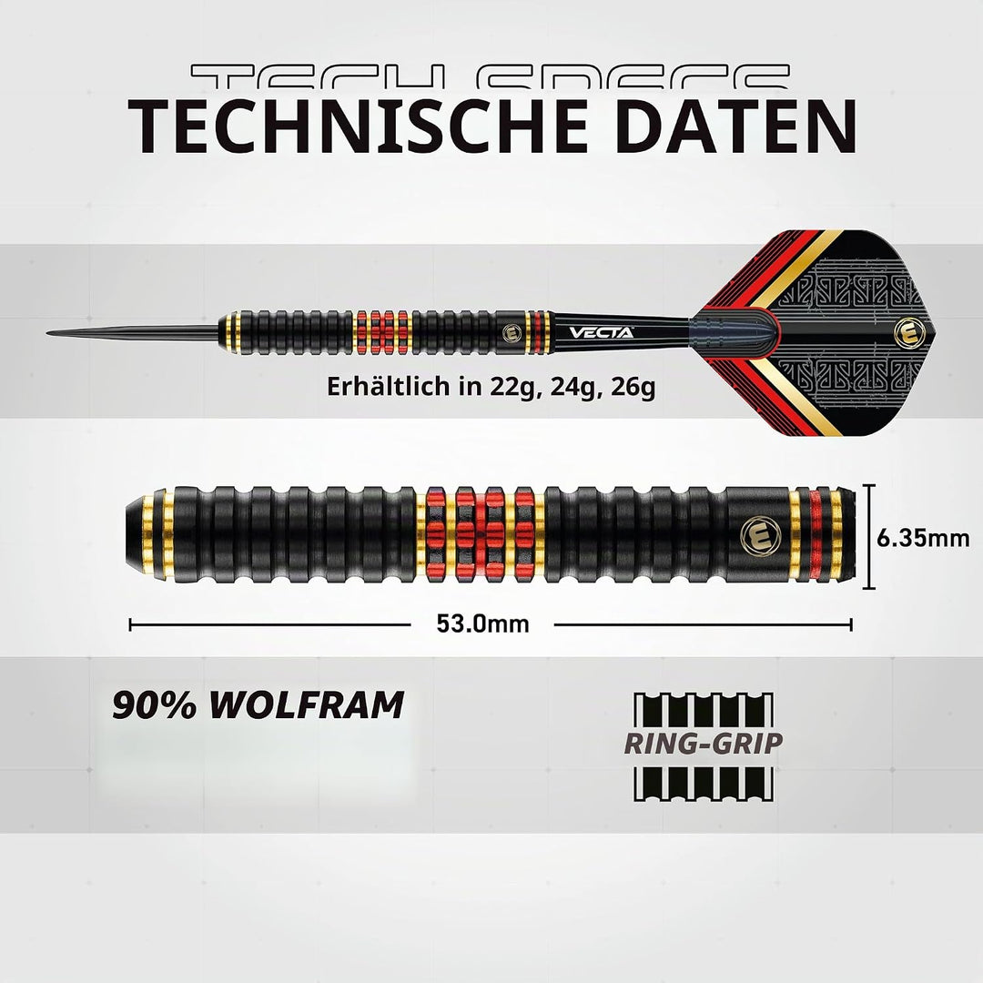 WINMAU Valhalla Profi Stahlspitze Wolfram Dartpfeile mit Flüge und Stiele (Wellen) 24g Steeltip, 24g