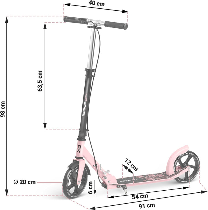 Soke City Stadtroller – Scooter Erwachsene – Grosser Faltbarer Cityroller Mit Fuss- Und Handbremse –