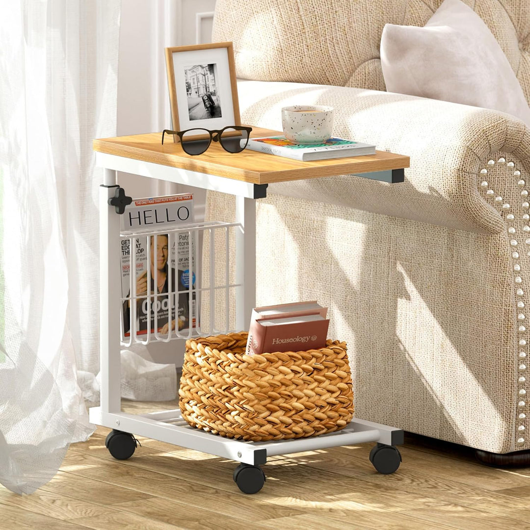 SogesHome Laptoptisch Beistelltisch Höhenverstellbarer Tisch mit Rollen, 48 cm x 30 cm PC Tisch Note
