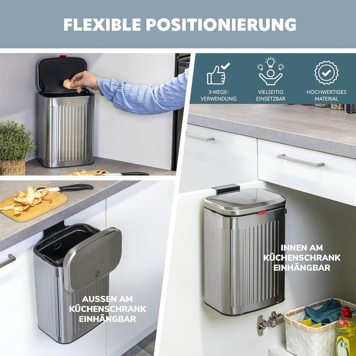 eluno grosser Abfalleimer, Küchenmülleimer mit Schiebedeckel zum Hängen, Stellen oder Kleben, 6 Lite
