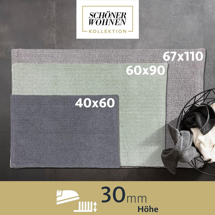 Schöner Wohnen Kollektion Badteppich einfarbig anthrazit 40 x 60 cm – waschbare Badematte rutschfest