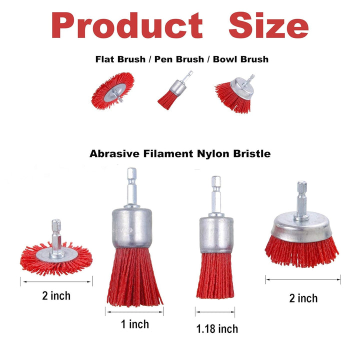 Rocaris 10 Pack Nylon Filament Abrasive Wire Brush Wheel & Cup Brush Set with 1/4 Inch Hex Shank, fo